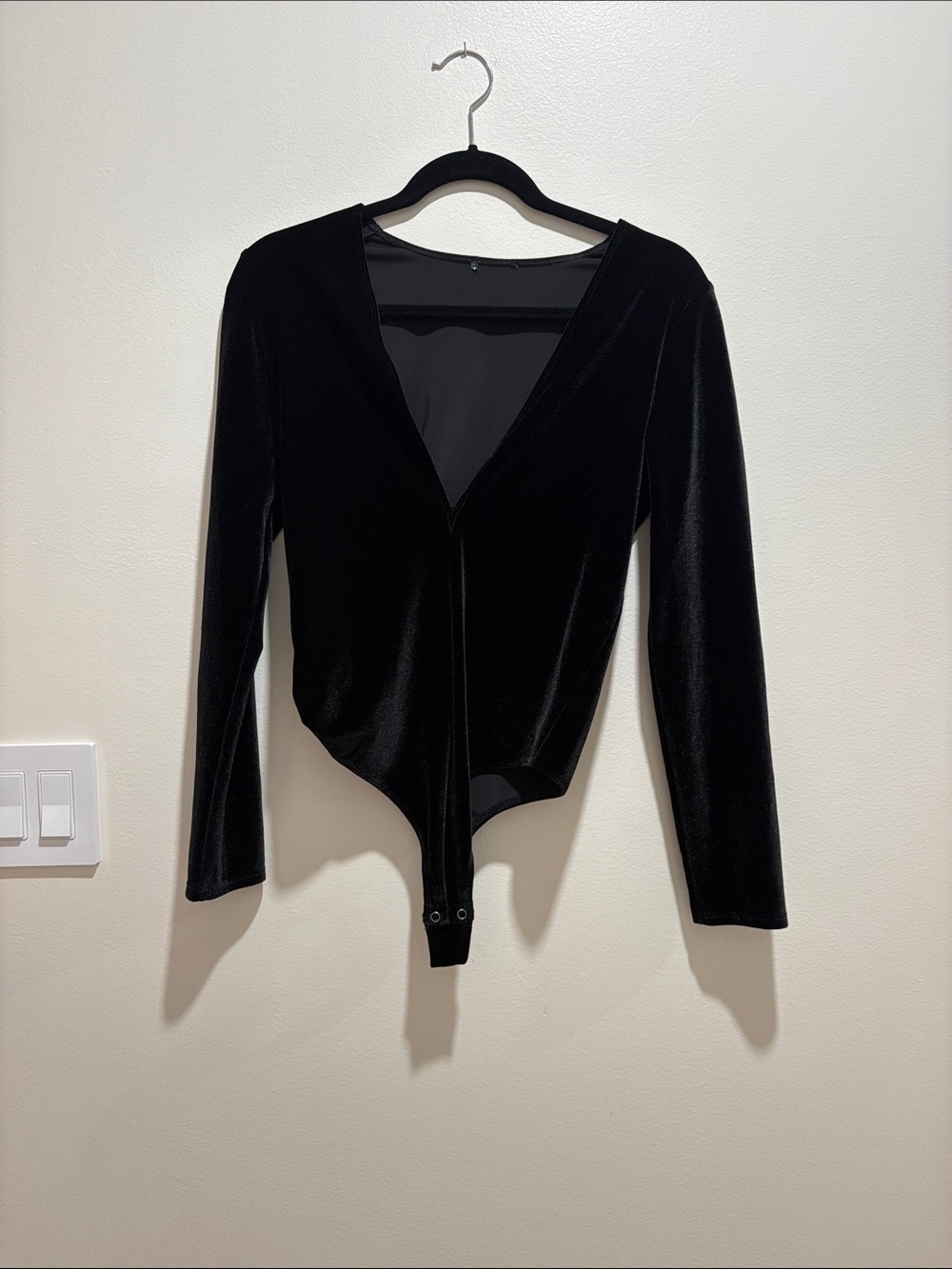 Black Velvet Long-Sleeve V-Neck Bodysuit